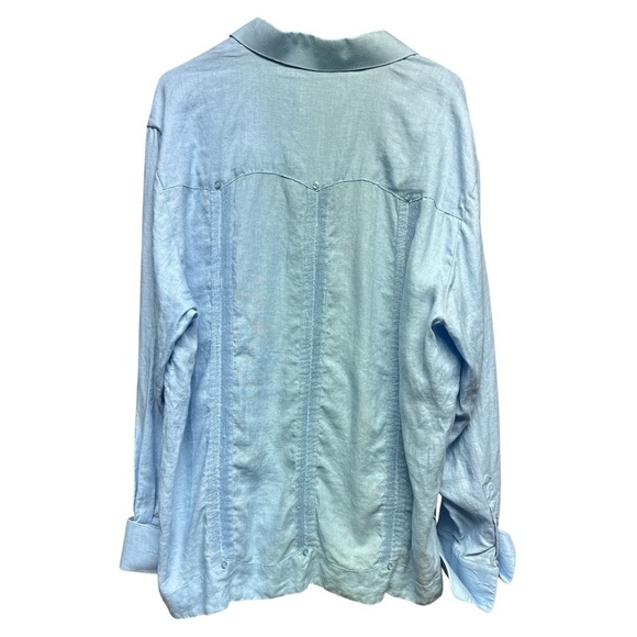 Men's Blue 100% Linen Long Sleeve Shirt Size 2XL - Picture 3 of 7